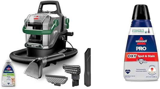 BISSELL® Little Green® Pet Pro Portable Carpet and Upholstery Deep Cleaner, Car/Auto Detailer + Bissell Professional Spot and Stain + Oxy Portable Machine Formula, 32 oz.