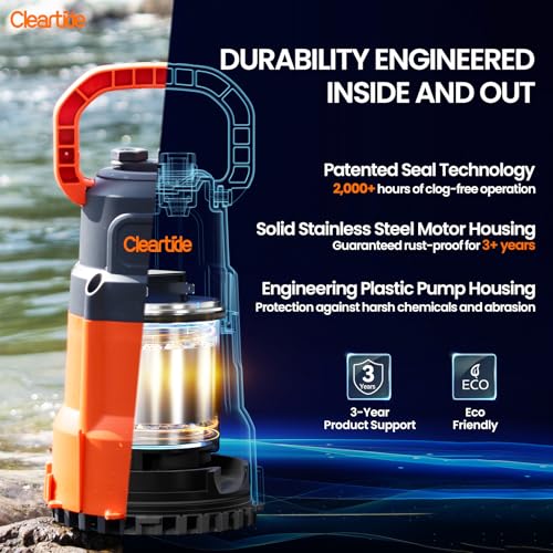 1 HP Submersible Utility Water Pump, 4500 GPH Sump Pump - Image 6