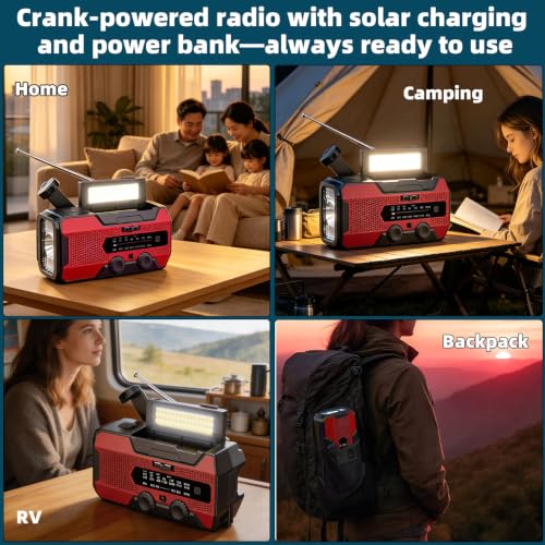 Solarbaby Hand Crank Emergency Radio,10000mAh Red NOAA - Image 4