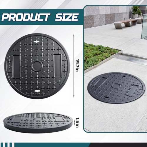 Round Manhole Cover 20 Inch, Hook, Black Recessed Lid - Image 3