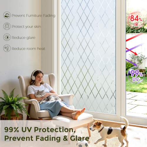 Frosted Window Privacy Film Diamond Static Cling 17.5 x 78.7 in - Image 4