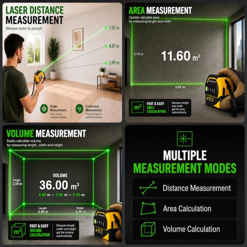 4-in-1 Digital Green Laser Tape Measure, 16FT Auto-Lock Tape - Image 8
