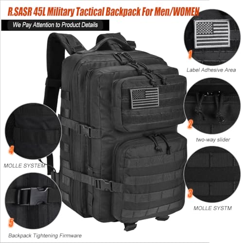 45L Tactical Backpack for Men Women, Military Assault Pack - Image 4