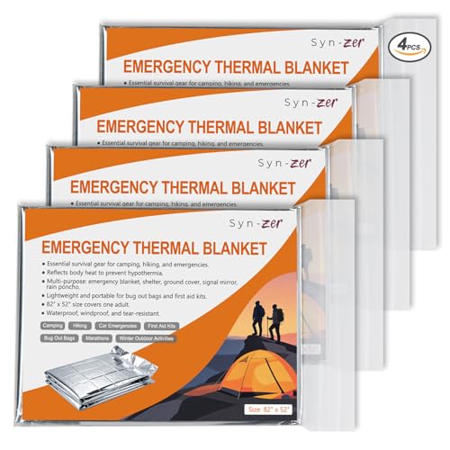 Syn-zer 4-Pack Thermal Mylar Emergency Blankets 82"x52" - Image 2