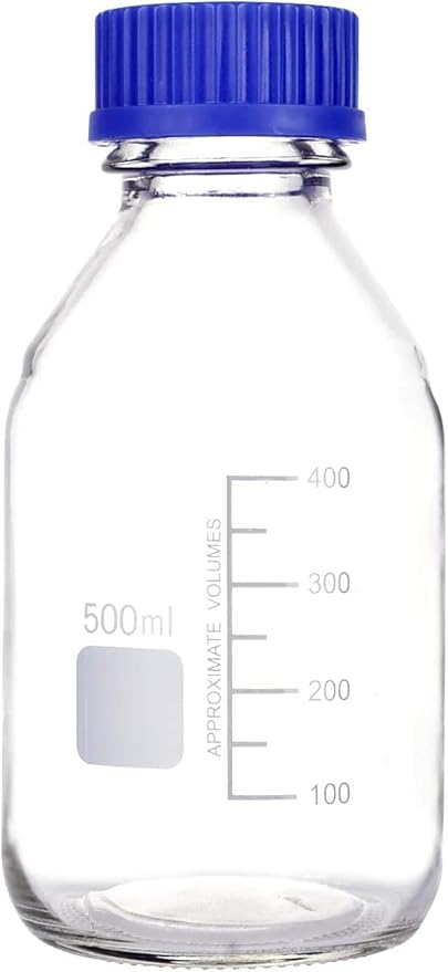 Lab Media Storage Round Bottles Graduated Glass Container GL45 Screw Cap Leakproof Multi-Purpose for Scientific | pack of 8 (Blue,500ml)