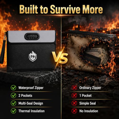 2-Pocket Fireproof Document Bag with Lock, 6500℉ Fireproof Money - Image 4
