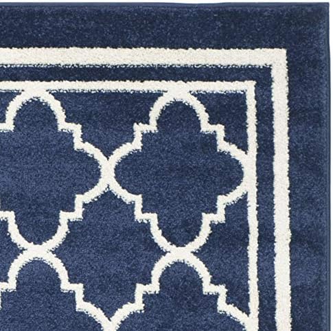SAFAVIEH Amherst Collection Accent Rug - 3' x 5', Navy & Beige, Moroccan Trellis Design, Non-Shedding & Easy Care, Ideal for High Traffic Areas in Entryway, Living Room, Bedroom (AMT422P)