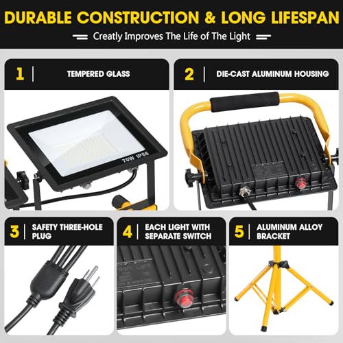 21000Lumen LED Work Lights with Stand - 3 Head Portable - Image 5