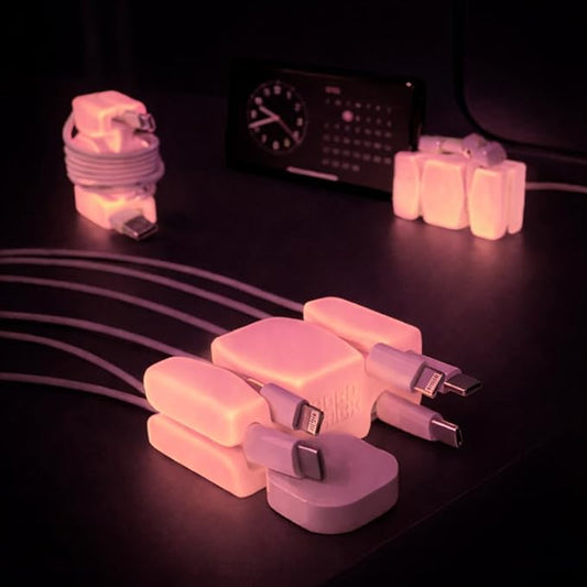 GlowBrick Stocking Stuffers for Adults Cord Management Weighted Cord Holder Cable Wrap Phone Stand - Glow-in-The-Dark Gadget Organizer for Nightstand. Gift for Men, Silicone. 6pk Glowing Pink