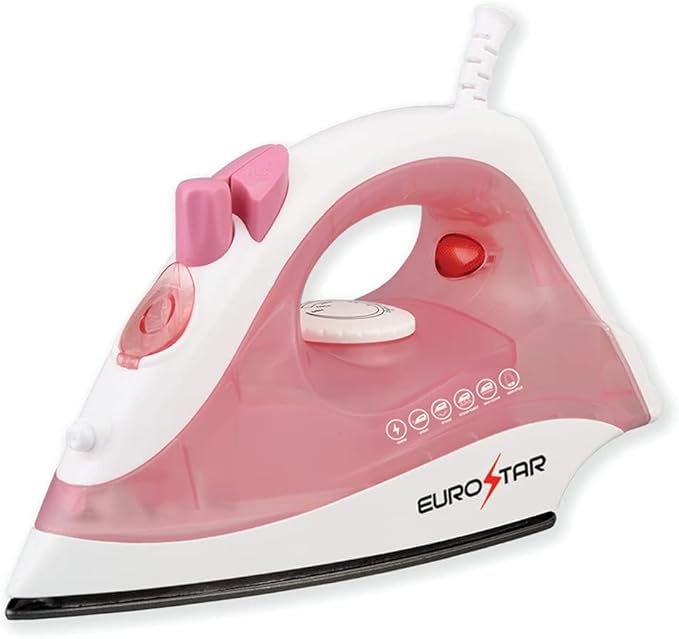 EUROSTAR IR334XP Compact Steam Iron w/Steam Burst & Auto-Shut-Off, Pink
