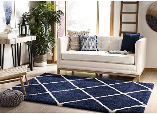 SAFAVIEH Hudson Shag Collection X-Large Area Rug - 11' x 15', Navy & Ivory, Modern Trellis Design, Non-Shedding & Easy Care, 2-inch Thick Ideal for High Traffic Areas in Living Room, Bedroom (SGH281C)