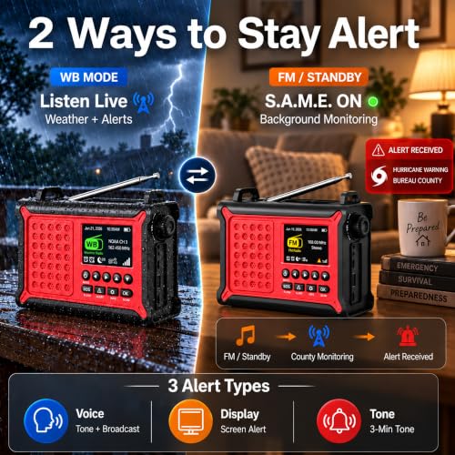 NOAA Emergency Weather Alert Radio with S.A.M.E., 12000mAh Hand - Image 4