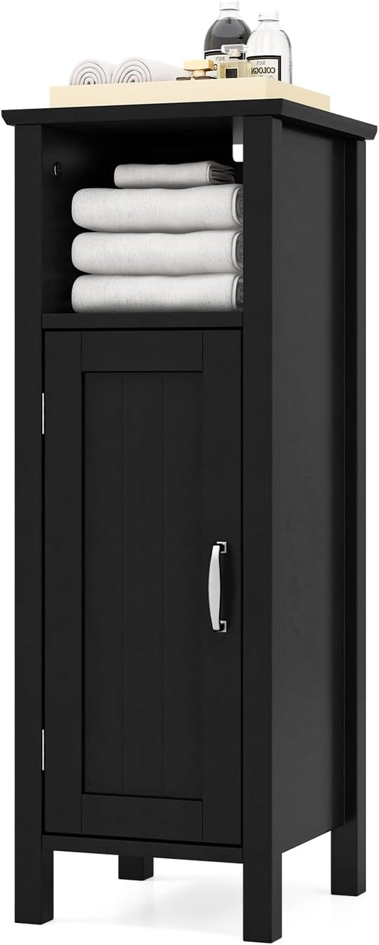 HAPPYGRILL Bathroom Floor Cabinet, Narrow Organizer Console Table Nightstand w/Adjustable Inner Shelves, Freestanding Storage Cabinet for Living Room Kitchen Entryway (Black)