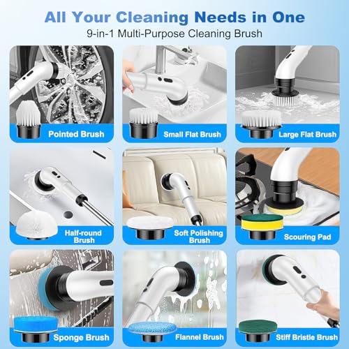 Electric Spin Scrubber, Cordless Shower Scrubber with 9 - Image 4
