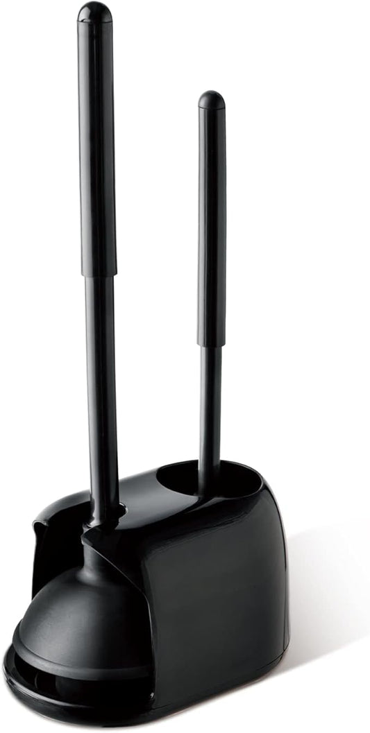 Eyliden Toilet Plunger and Brush, 2 in 1 Toilet Bowl Brush Plunger Set with Holder, Bathroom Cleaning Tools Combo with Caddy Stand, Nylon Bristles, Shatter-Resistant Plastic, Black