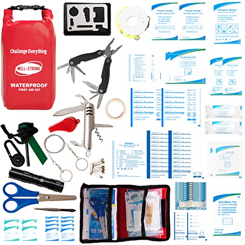 123pcs Waterproof Boat First Aid Kit with Survival Tools Red - Image 2