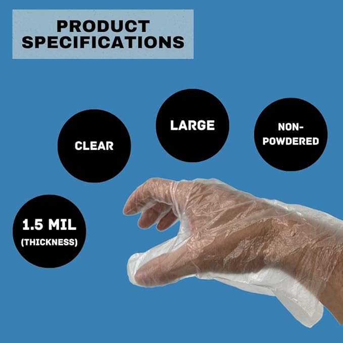 PackagingSuppliesByMail PSBM Food Prep Gloves, Powder & Latex Free, Disposable, Poly, For Food Service