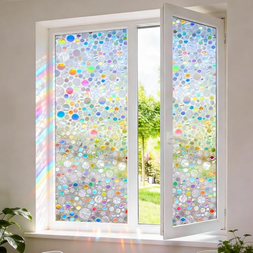 Stained Glass Window Privacy Film,Rainbow Iridescent Bubble 17.5" - Image 2