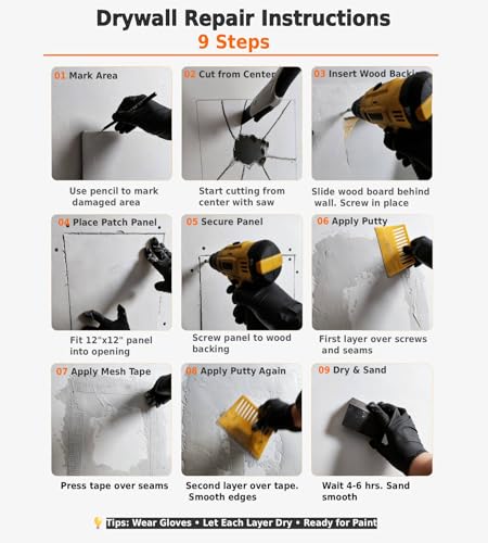 Drywall Repair Kit，34 Pcs 12x12inch Wall Patch Kit | Home Repair - Image 4