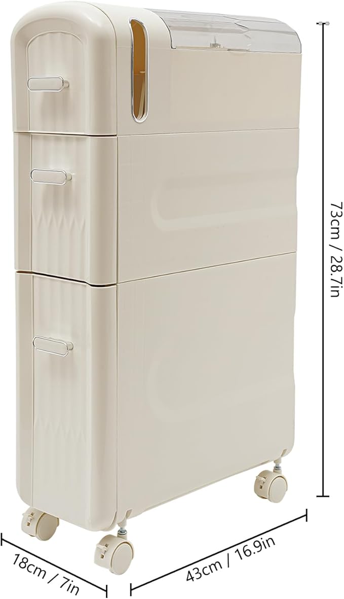 3-Tier Slim Narrow Bathroom Floor Storage Cabinet with Toilet Paper Slot,3 Drawers Movable Storage Cabinet for Living Room,Bedroom,Kitchen