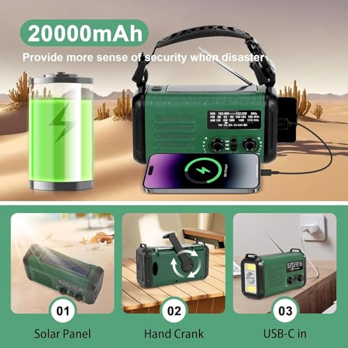 Hand Crank Emergency Radio, NOAA Weather Radio with AM/FM & Solar - Image 3