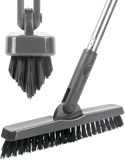 CELOX Grout Brush with Long Handle, 180°Rotation Tile Grout Cleaning Brush, Gray