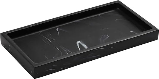 Luxspire Bathroom Vanity Tray, 8 x 4 inch Resin Dresser Jewelry Ring Dish Tank Storage Kitchen Sink Countertop Organizer Plate Holder for Perfume Soap Towel Bathroom Accessories, Mini, Ink Black