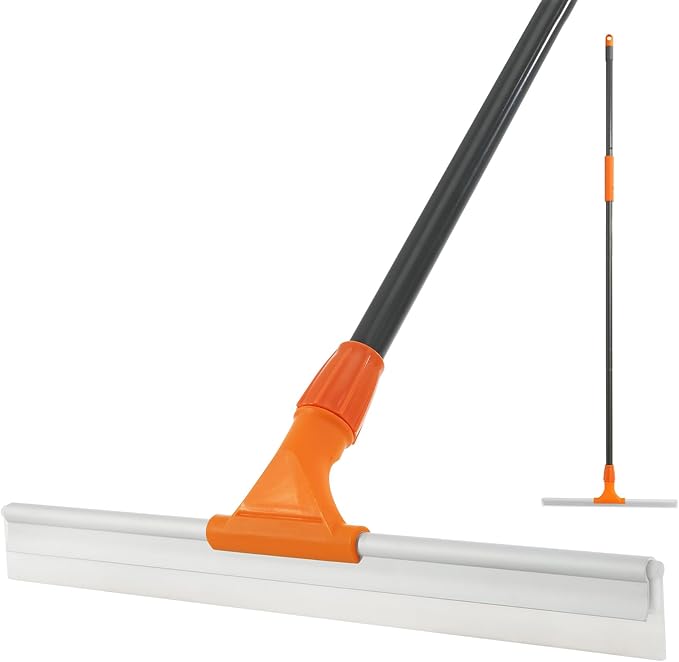 Silicone Floor Squeegee for Shower Glass, Floor, and Garage - Heavy-Duty Pet Hair Remover, Bathroom Tile Cleaner, Window Wiper - Flexible, No Streaks, Compact Storage