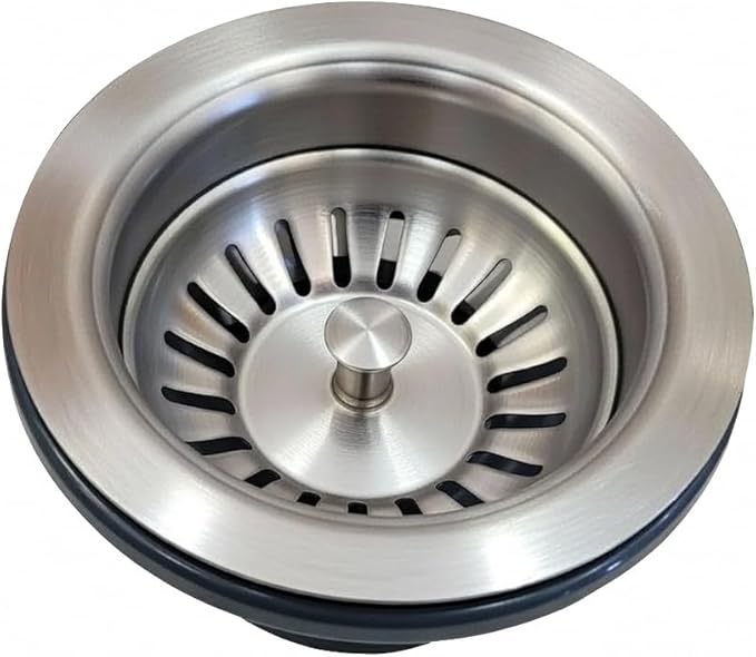 4-1/3 Inch Kitchen Sink Basket Strainer L-1 Assembly, Stainless Steel Drain Stopper with Removable Strainer Basket, Fits Standard Kitchen Sinks, Brushed Finish