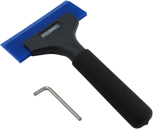 FOSHIO 1 Pack Rubber Water Blade Shower Squeegee Scraper Mirror Glass Wiper Window Cleaner with 7" Long Non-Slip Handle for Bathroom Window Tinting