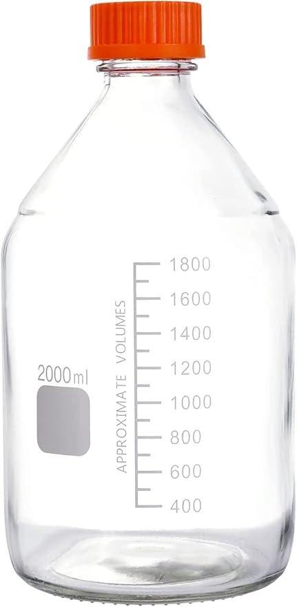 Lab Media Storage Round Bottles Graduated Glass Container GL45 Screw Cap Leakproof Multi-Purpose for Scientific | pack of 1 (Orange,2000ml)