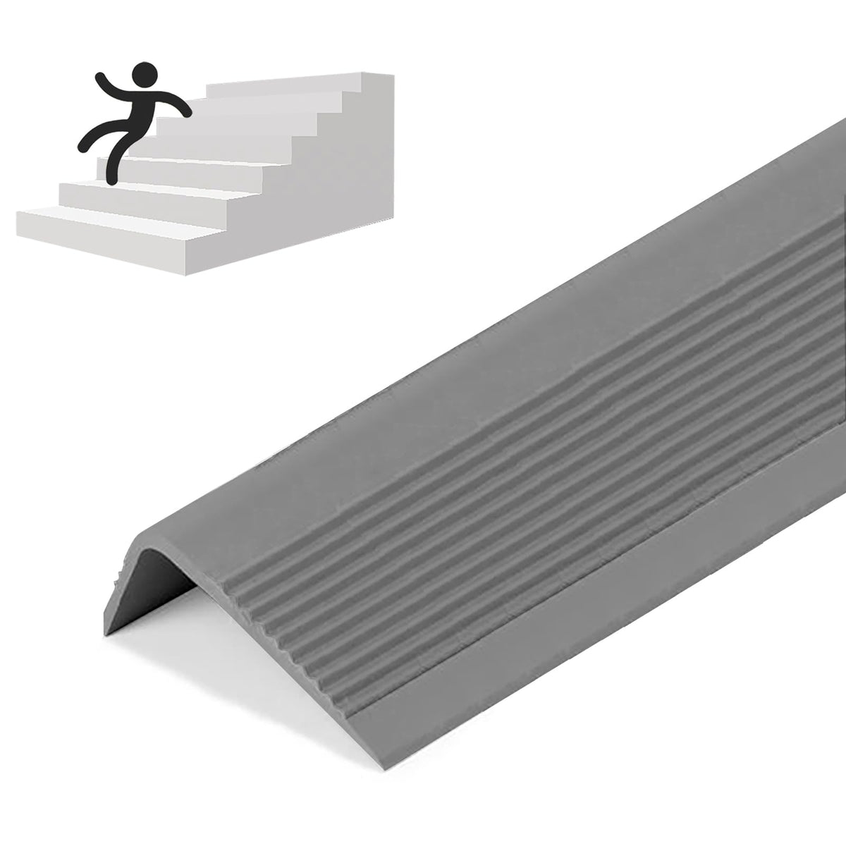 Rubber Stair Nosing - Stair Anti-Slip Adhesive Strip, Made of Wear-Resistant Rubber, Mute, Easy to Install - Indoor/Outdoor, Helps Elderly and Children Prevent Slipping (1, Grey, 7
