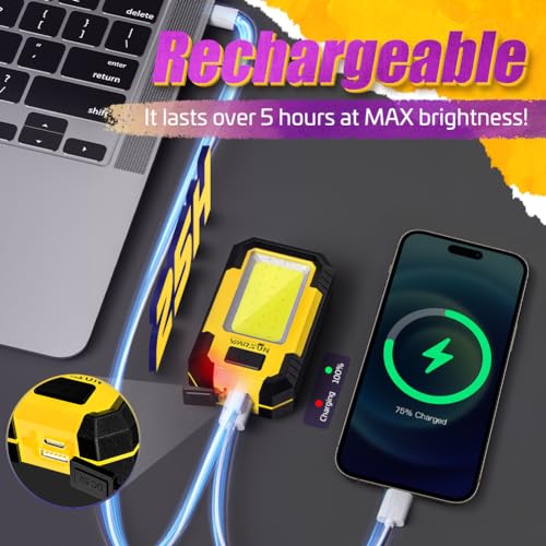 WARSUN 2 PC Portable LED Rechargeable Work Light,Magnetic - Image 5