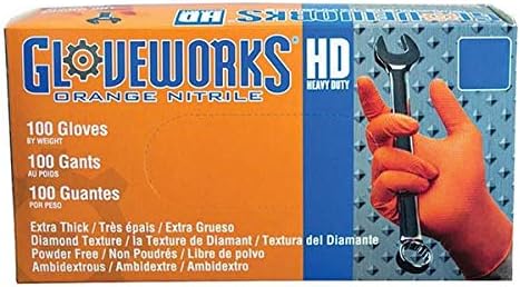 Gloveworks GWON46100 Orange Large Heavy Duty Nitrile Gloves