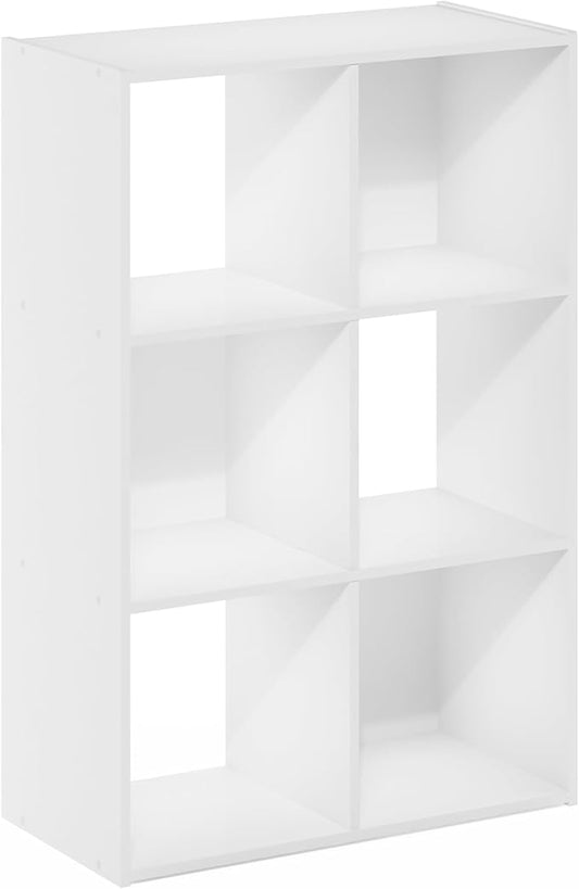 Furinno PELLI Book Shelf, 6 Cube Bookshelf with Open Back & Closed Back Cubes, 3 x 2 Storage Organizer Cabinet, 11.6" x 24.2" x 35.9", for Living Room, Bedroom, Home Office, White