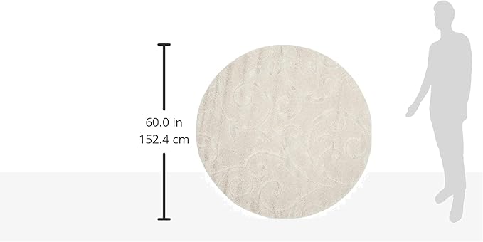 SAFAVIEH Florida Shag Collection Area Rug - 5' Round, Cream & Cream, Scroll Design, Non-Shedding & Easy to Clean, High-Low Plush Pile, Ideal for Living Room, Bedroom, Dining Space (SG455-1111)