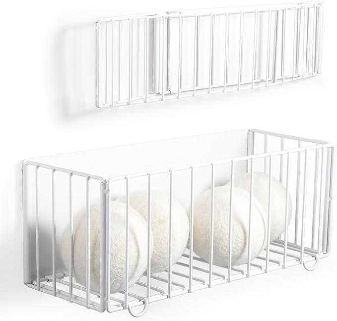 Picowe Large Dryer Ball Organizer Magnetic Storage Bin, Foldable Magnetic Dryer Ball Holder for Laundry Room Organization and Storage to Hold 4-6 Dryer Balls, Without Balls（White,M）