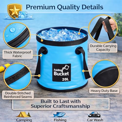 3 Pcs 5 Gallon Collapsible Bucket with Handle,Blue, Orange, Black - Image 5