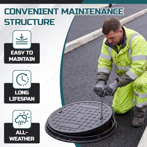 Round Manhole Cover 20 Inch, Hook, Black Recessed Lid - Image 4