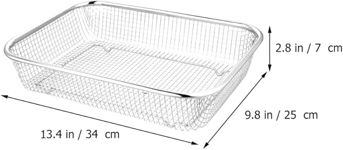 Stainless Steel Drain Basket Large Rectangular Colander 12.99X9.44X2.75In Multi-Purpose Kitchen Fruit Vegetable Holder with Fine Mesh for Washing and Storage