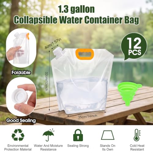12 Pack Foldable Water Storage Bag, 1.3 Gallon Clear - Image 3
