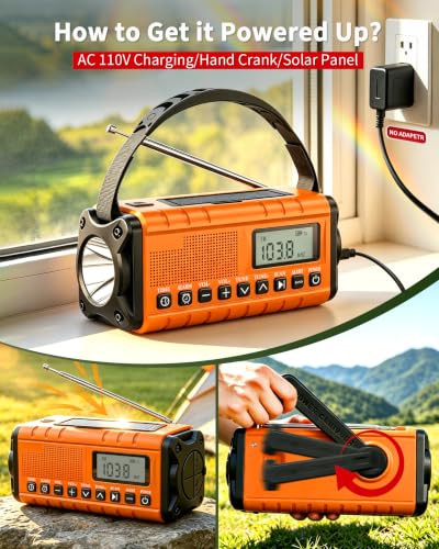 Hand Crank Emergency Radio Am Fm-10000mAh/37000mWh NOAA Weather - Image 7