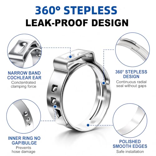 62Pcs 6-23.5mm 304 Stainless Steel Single Ear Hose Clamps - Image 4