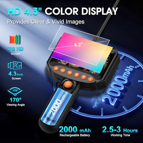 Dual Lens Endoscope Camera with Light, 1920P HD Industrial Borescope with 4.3" LCD, IP67 Waterproof Inspection Camera, 16.4FT Semi-Rigid Cable, 8 LED Lights 32GB Card, for Sewer Pi - Image 4