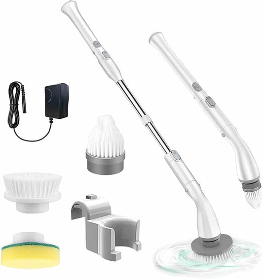 Electric Spin Scrubber, ROEOLNIL Cordless Cleaning Brush with Adjustable Extension Arm 4 Replaceable Cleaning Heads, Power Shower Scrubber for Bathroom, Tub, Tile, Floor
