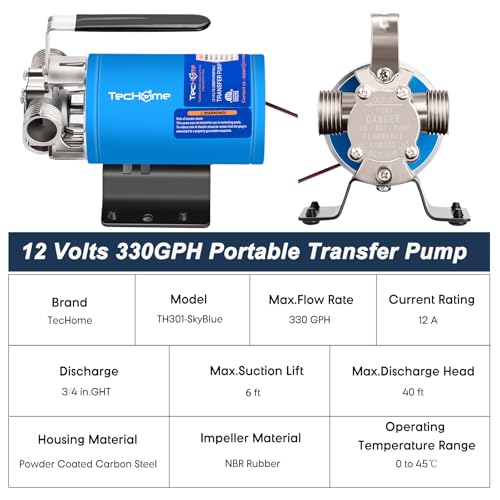 TecHome 12V Water Transfer Pump Water Pump Portable - Image 3