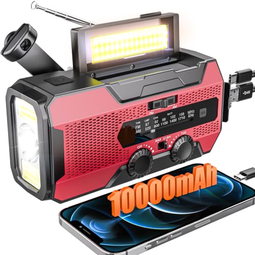 Solarbaby Hand Crank Emergency Radio,10000mAh Red NOAA - Image 2