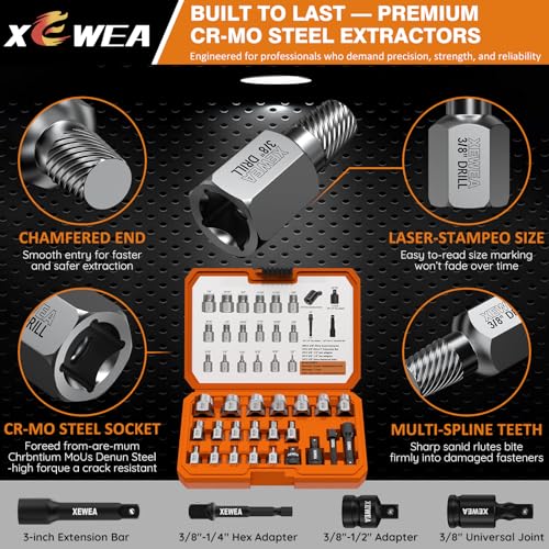 XEWEA 22PCS 3/8" Drive Screw Extractor Set, Bolt Remover Kit - Image 7