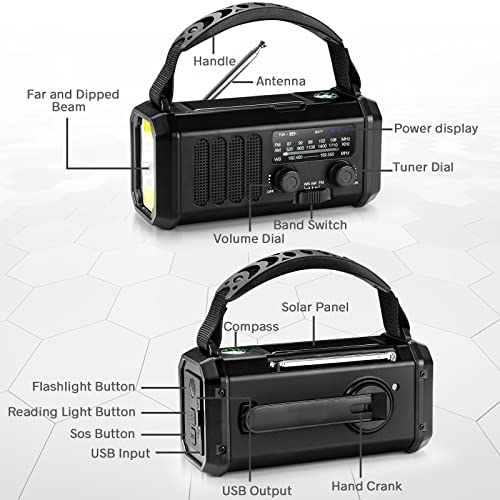 Emergency NOAA Weather Radio, 10000mAh Solar Hand Crank Radio - Image 5