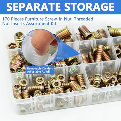 Threaded Inserts 170 PCS, 10 Sizes Assortment Kit for Wood - Image 7